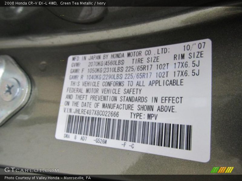 Green Tea Metallic / Ivory 2008 Honda CR-V EX-L 4WD