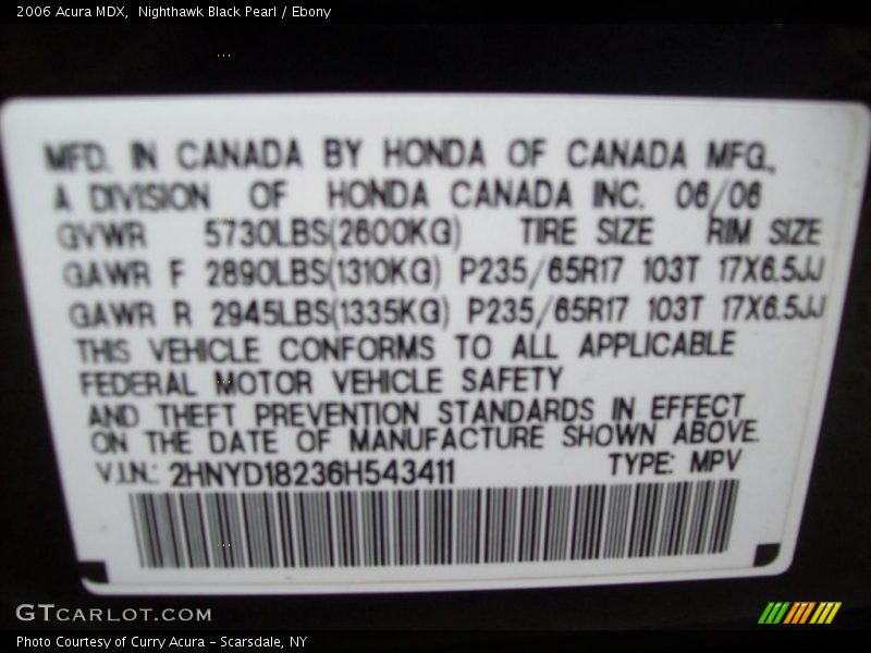 Nighthawk Black Pearl / Ebony 2006 Acura MDX