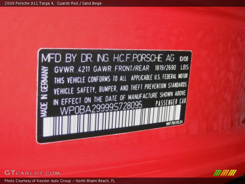Guards Red / Sand Beige 2009 Porsche 911 Targa 4