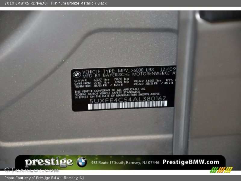 Platinum Bronze Metallic / Black 2010 BMW X5 xDrive30i