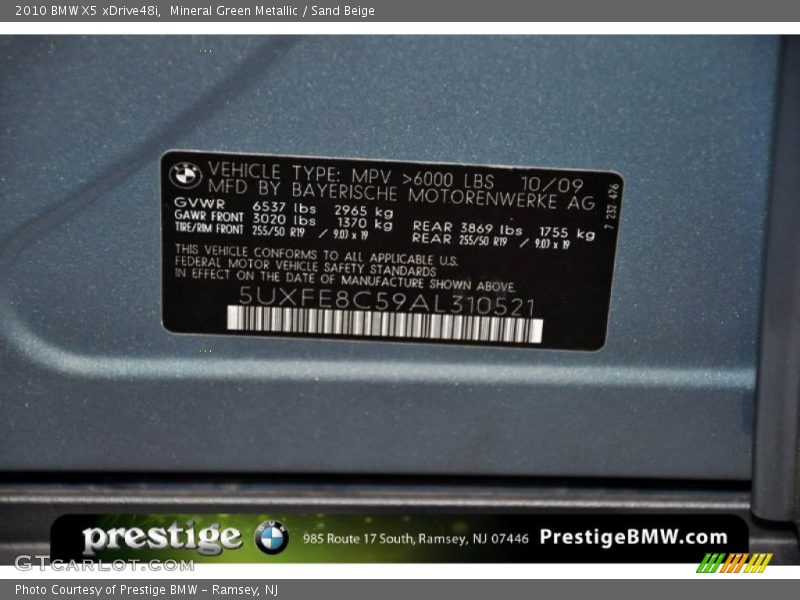 Mineral Green Metallic / Sand Beige 2010 BMW X5 xDrive48i