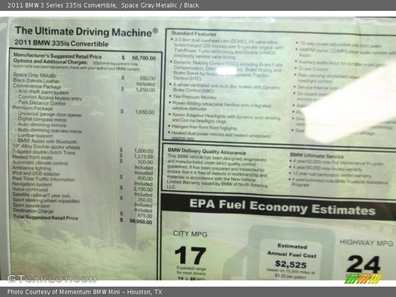  2011 3 Series 335is Convertible Window Sticker