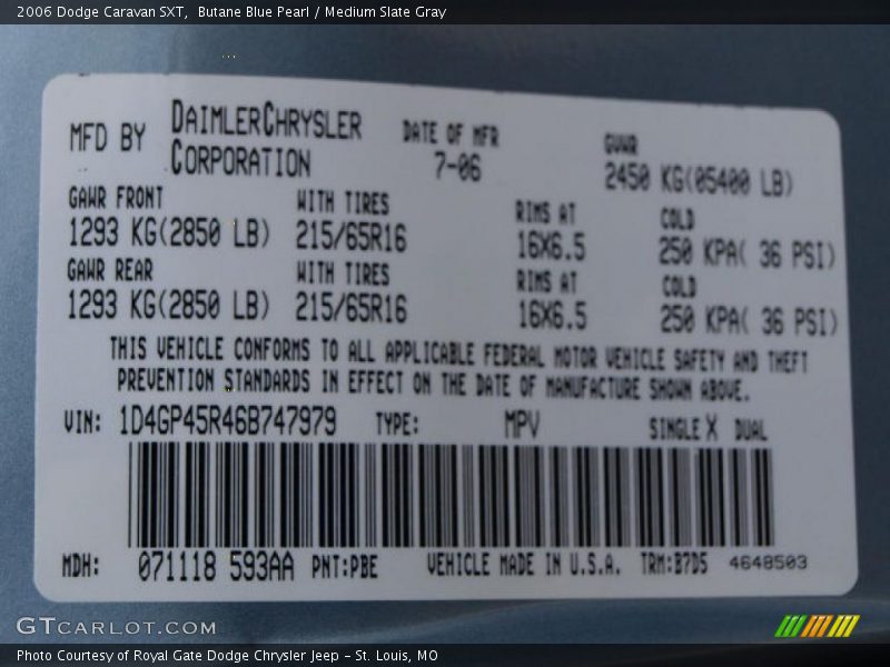 Butane Blue Pearl / Medium Slate Gray 2006 Dodge Caravan SXT