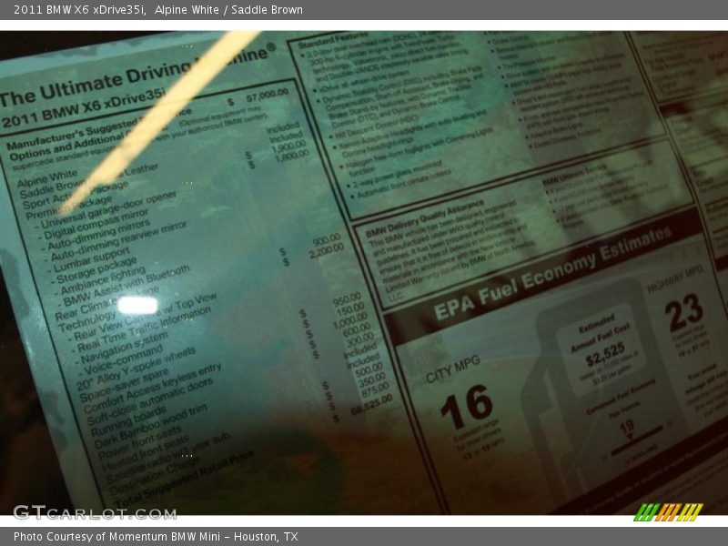  2011 X6 xDrive35i Window Sticker