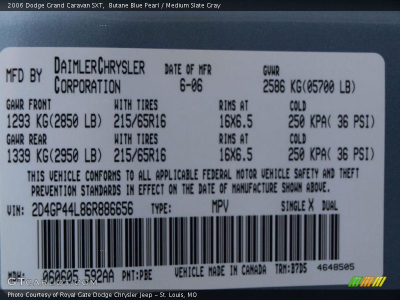 Butane Blue Pearl / Medium Slate Gray 2006 Dodge Grand Caravan SXT