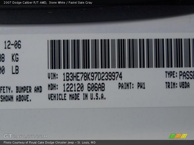 Stone White / Pastel Slate Gray 2007 Dodge Caliber R/T AWD