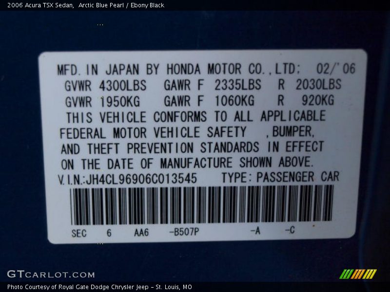 Arctic Blue Pearl / Ebony Black 2006 Acura TSX Sedan
