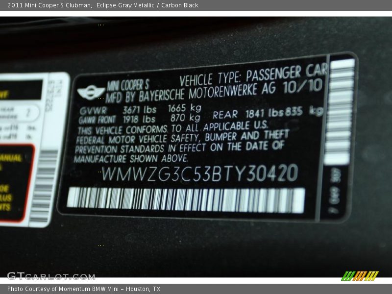 Eclipse Gray Metallic / Carbon Black 2011 Mini Cooper S Clubman