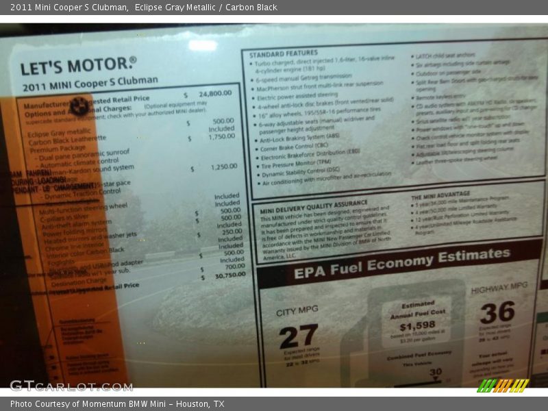 Eclipse Gray Metallic / Carbon Black 2011 Mini Cooper S Clubman