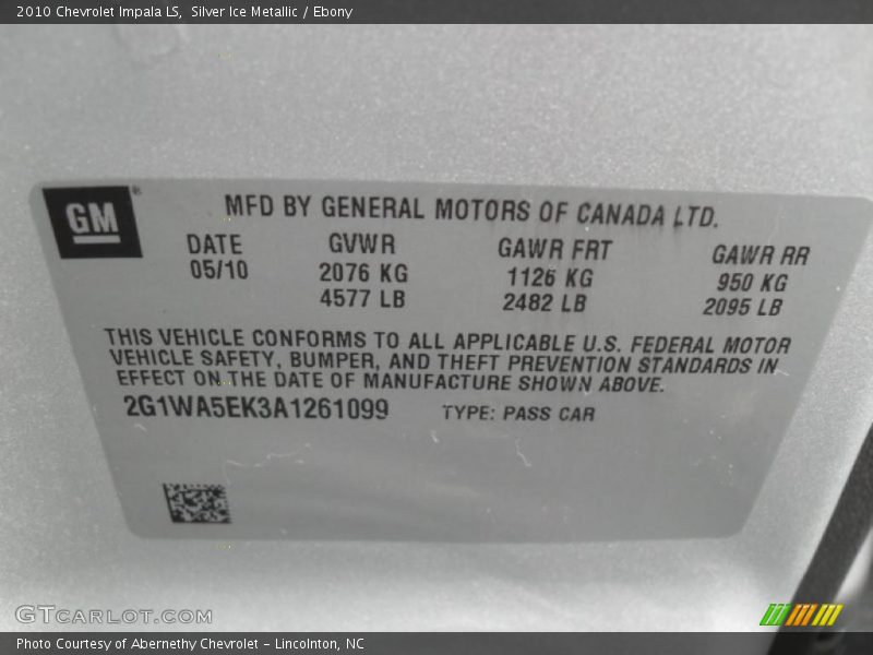 Silver Ice Metallic / Ebony 2010 Chevrolet Impala LS