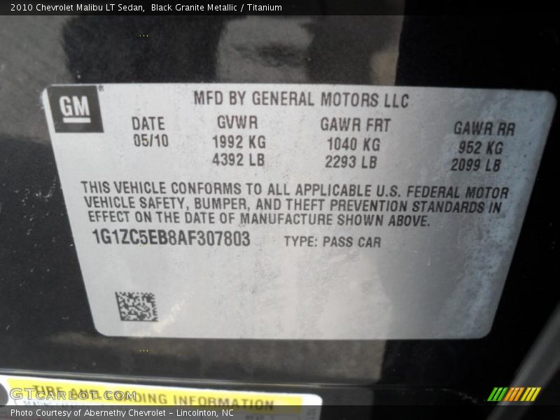 Black Granite Metallic / Titanium 2010 Chevrolet Malibu LT Sedan