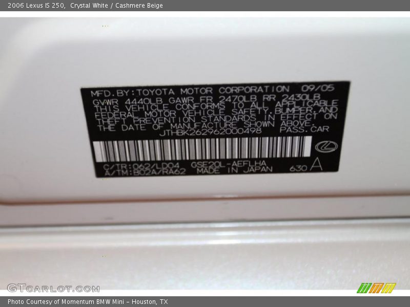 Crystal White / Cashmere Beige 2006 Lexus IS 250