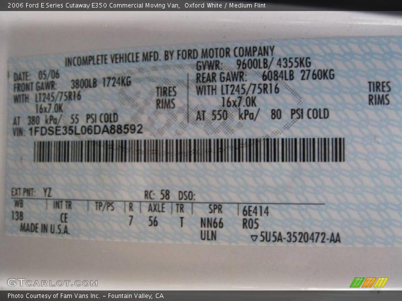 Oxford White / Medium Flint 2006 Ford E Series Cutaway E350 Commercial Moving Van