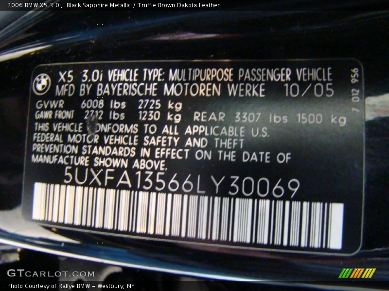 Black Sapphire Metallic / Truffle Brown Dakota Leather 2006 BMW X5 3.0i
