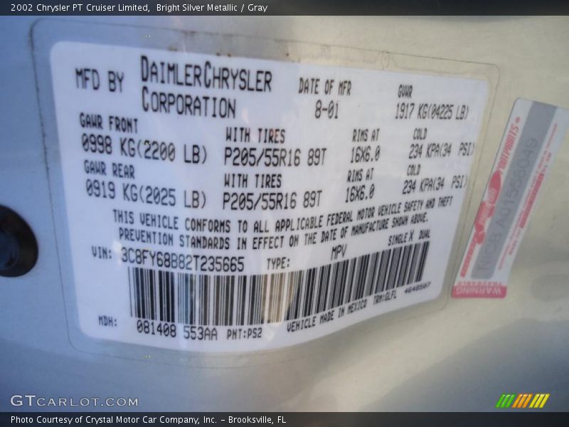 Bright Silver Metallic / Gray 2002 Chrysler PT Cruiser Limited