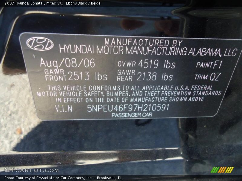 Ebony Black / Beige 2007 Hyundai Sonata Limited V6