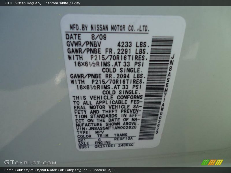 Phantom White / Gray 2010 Nissan Rogue S