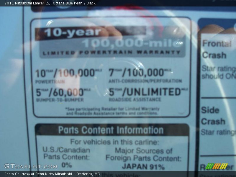 Octane Blue Pearl / Black 2011 Mitsubishi Lancer ES