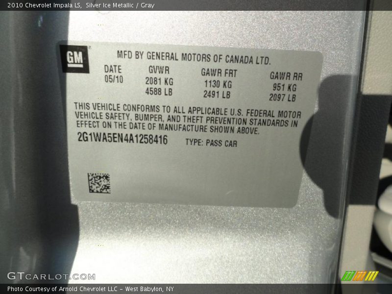 Silver Ice Metallic / Gray 2010 Chevrolet Impala LS