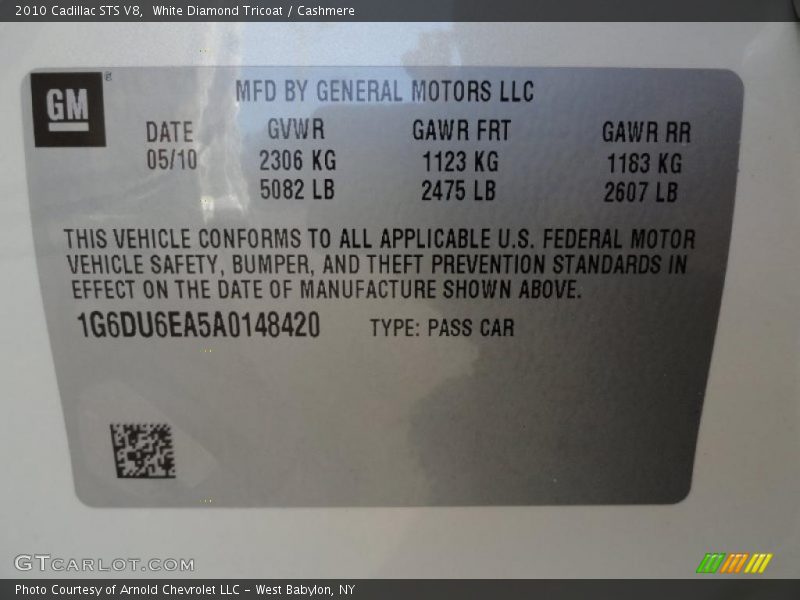 White Diamond Tricoat / Cashmere 2010 Cadillac STS V8