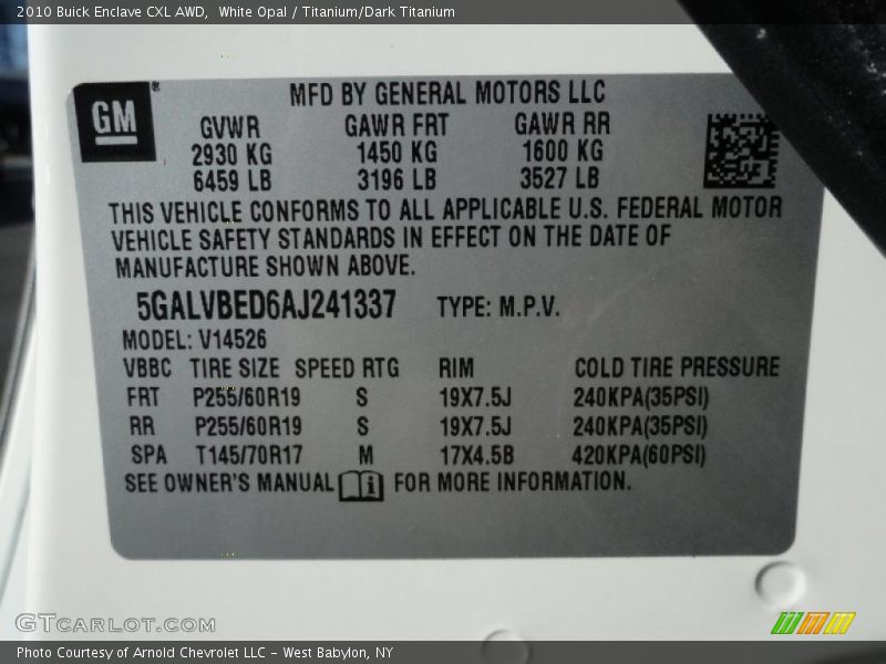 White Opal / Titanium/Dark Titanium 2010 Buick Enclave CXL AWD