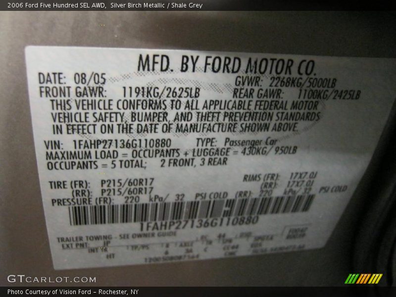 Silver Birch Metallic / Shale Grey 2006 Ford Five Hundred SEL AWD