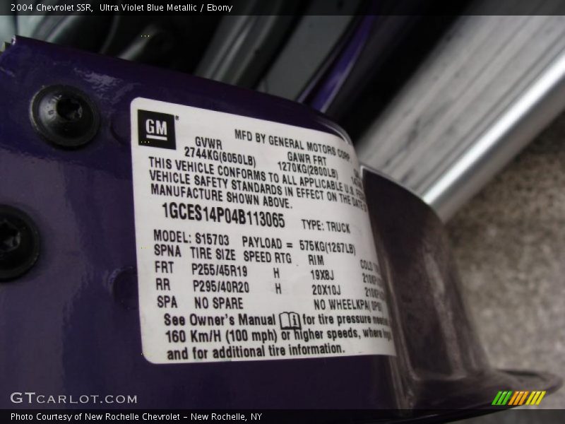 Info Tag of 2004 SSR 