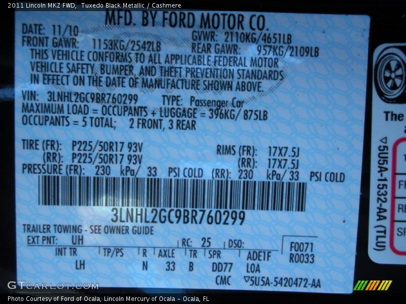 Tuxedo Black Metallic / Cashmere 2011 Lincoln MKZ FWD
