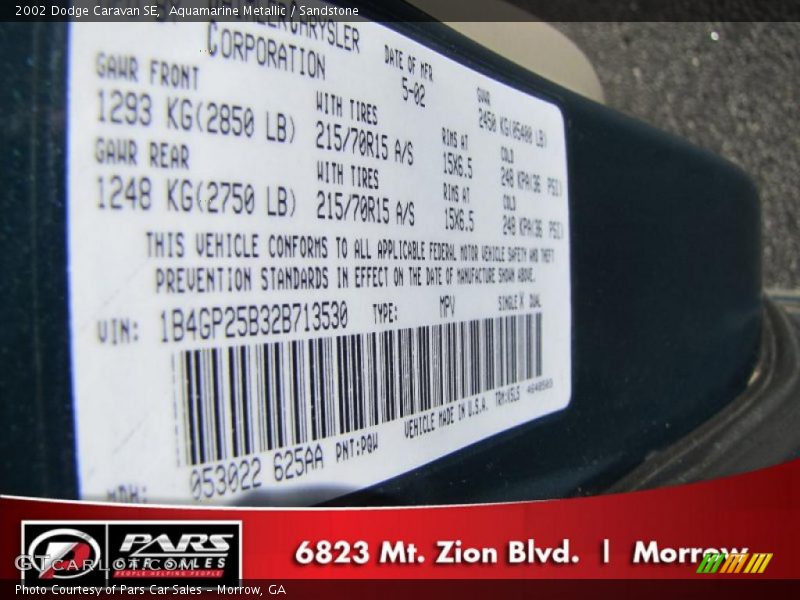 Aquamarine Metallic / Sandstone 2002 Dodge Caravan SE