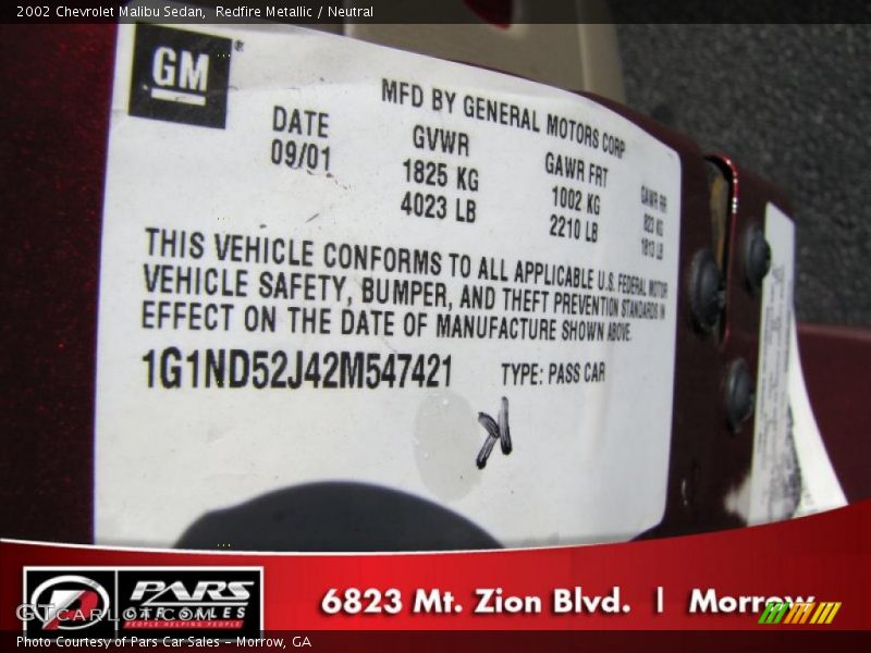 Redfire Metallic / Neutral 2002 Chevrolet Malibu Sedan
