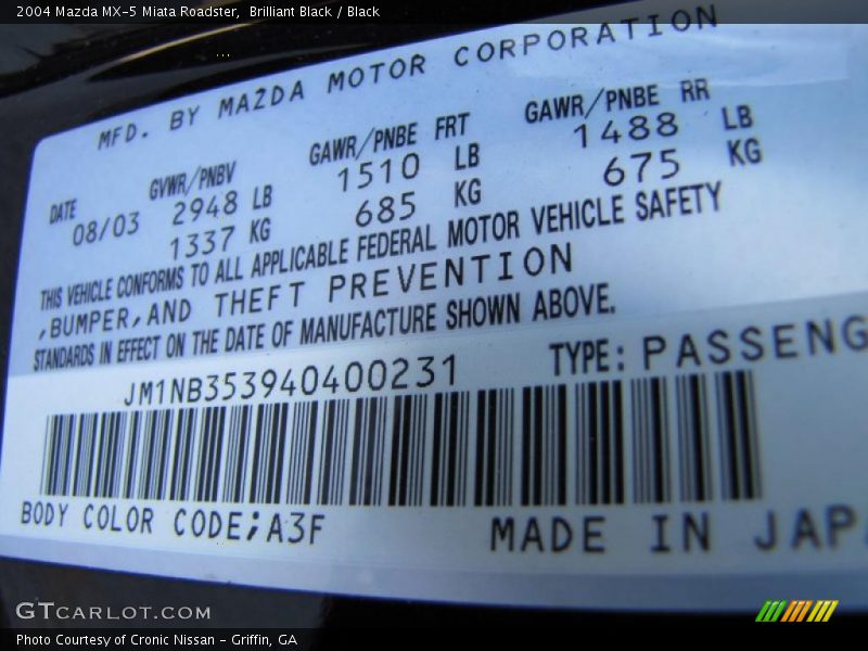 Brilliant Black / Black 2004 Mazda MX-5 Miata Roadster
