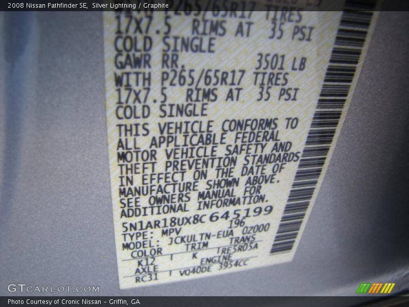 Silver Lightning / Graphite 2008 Nissan Pathfinder SE