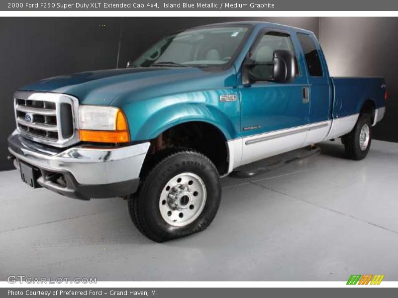 Island Blue Metallic / Medium Graphite 2000 Ford F250 Super Duty XLT Extended Cab 4x4