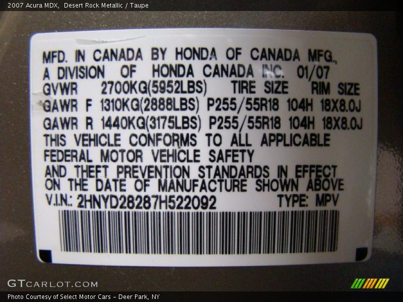 Desert Rock Metallic / Taupe 2007 Acura MDX