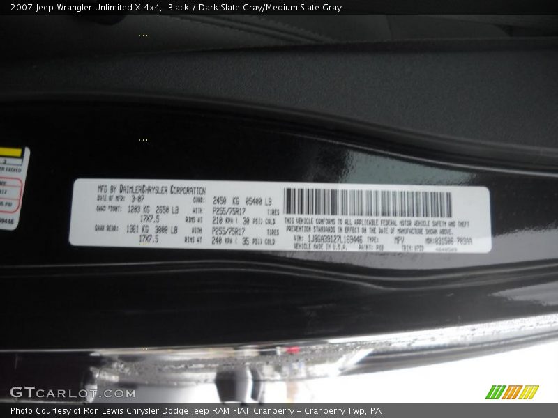 Black / Dark Slate Gray/Medium Slate Gray 2007 Jeep Wrangler Unlimited X 4x4
