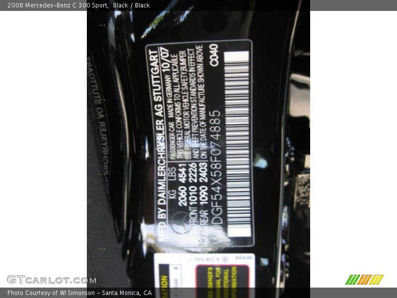 Black / Black 2008 Mercedes-Benz C 300 Sport
