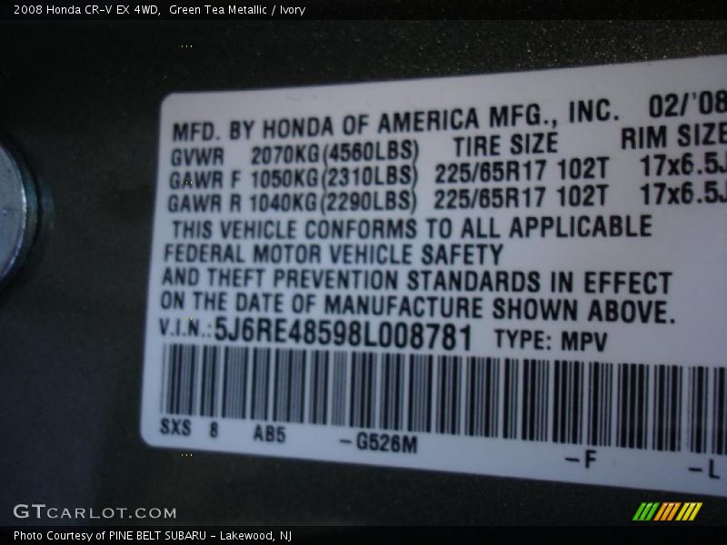 Green Tea Metallic / Ivory 2008 Honda CR-V EX 4WD