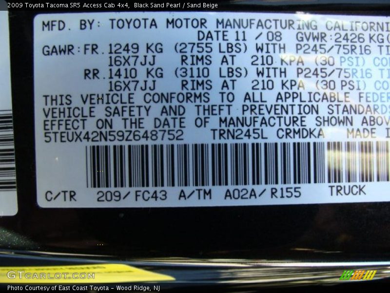 Black Sand Pearl / Sand Beige 2009 Toyota Tacoma SR5 Access Cab 4x4