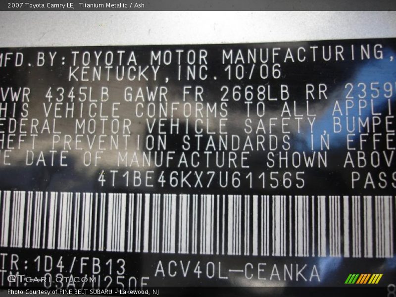 Titanium Metallic / Ash 2007 Toyota Camry LE