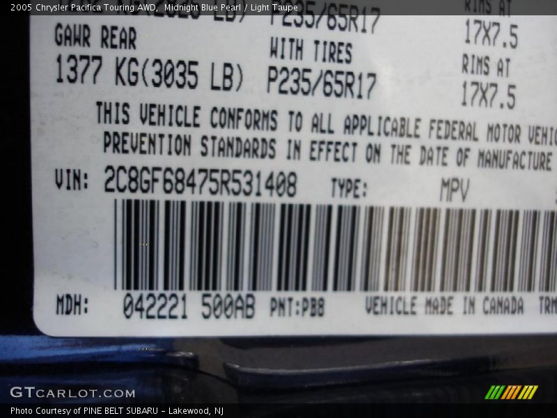 Midnight Blue Pearl / Light Taupe 2005 Chrysler Pacifica Touring AWD
