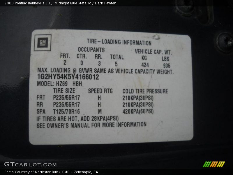 Midnight Blue Metallic / Dark Pewter 2000 Pontiac Bonneville SLE
