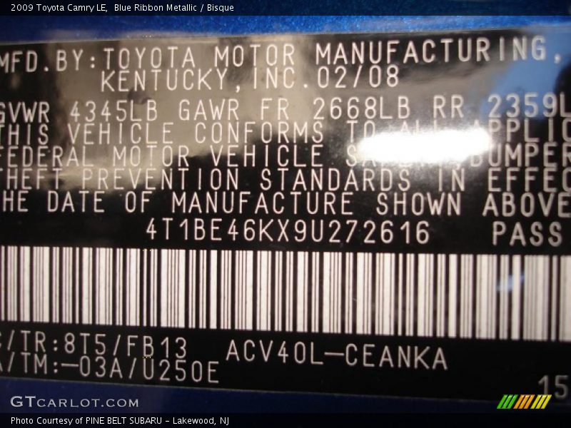 Blue Ribbon Metallic / Bisque 2009 Toyota Camry LE
