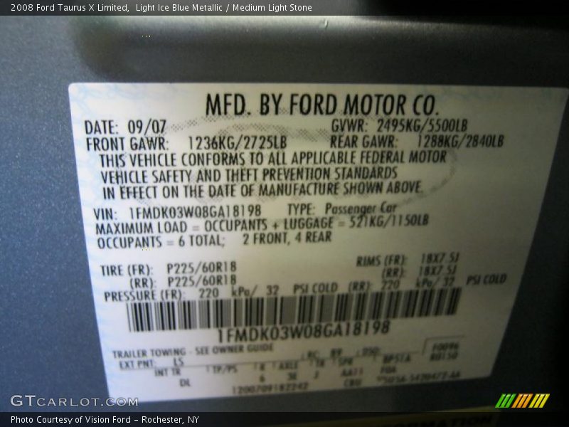 Light Ice Blue Metallic / Medium Light Stone 2008 Ford Taurus X Limited