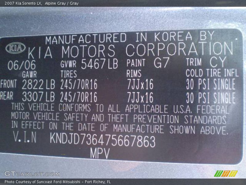 Alpine Gray / Gray 2007 Kia Sorento LX