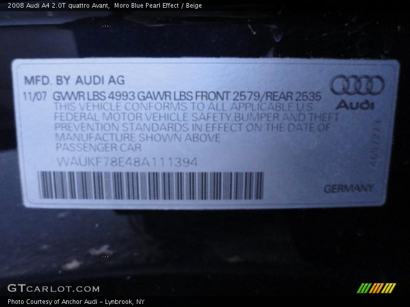 Moro Blue Pearl Effect / Beige 2008 Audi A4 2.0T quattro Avant