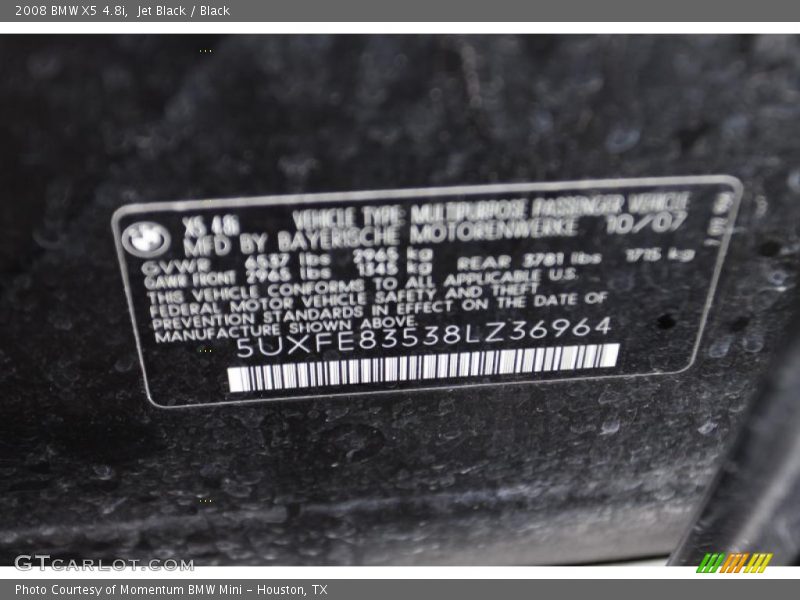 Jet Black / Black 2008 BMW X5 4.8i