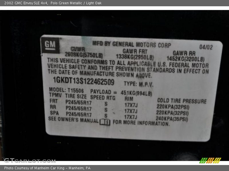 Polo Green Metallic / Light Oak 2002 GMC Envoy SLE 4x4