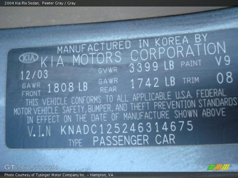 Pewter Gray / Gray 2004 Kia Rio Sedan