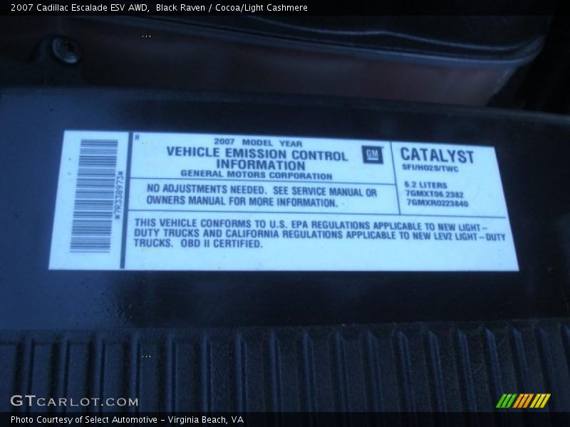 Black Raven / Cocoa/Light Cashmere 2007 Cadillac Escalade ESV AWD