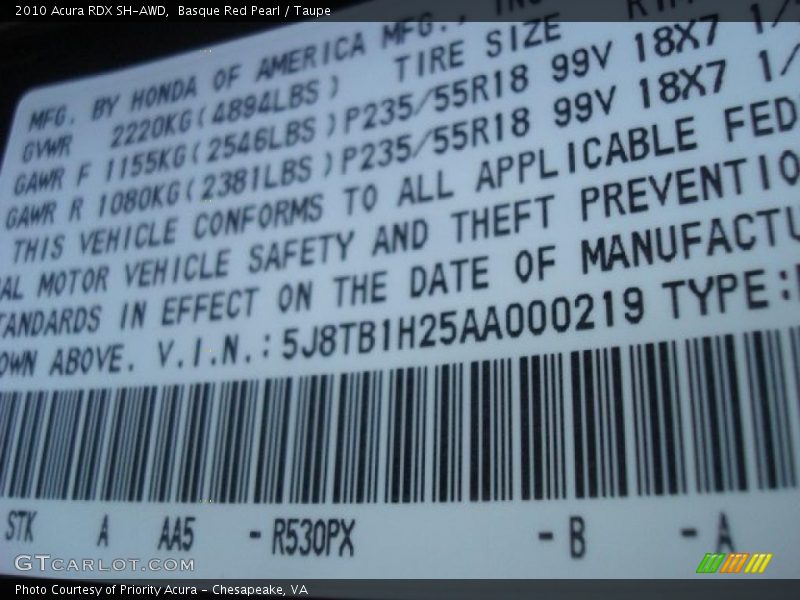 Basque Red Pearl / Taupe 2010 Acura RDX SH-AWD